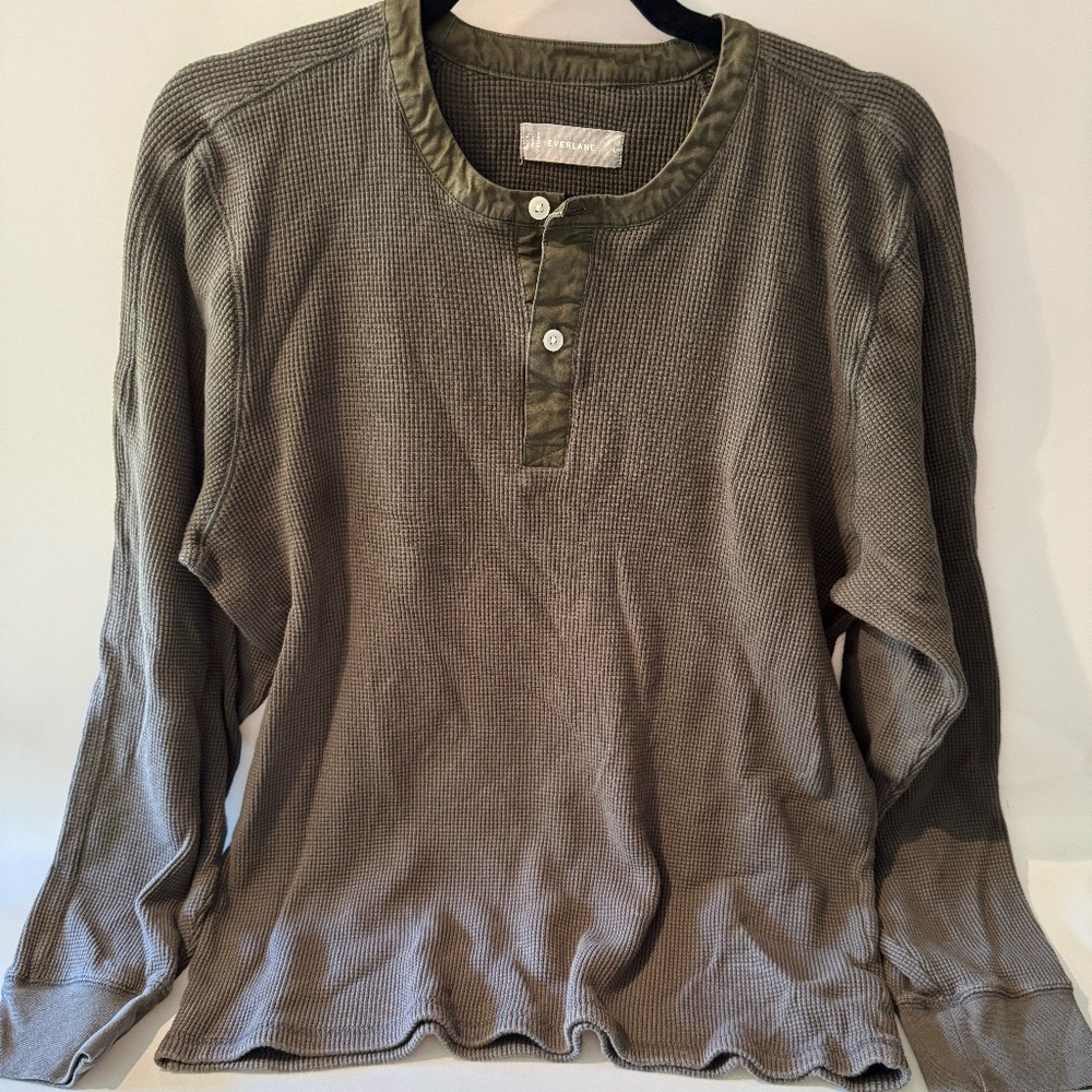 Men's Everlane Waffle Long Sleeve Henley - Olive Green - Size L